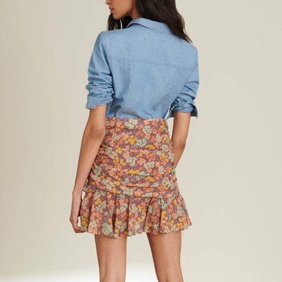 Veronica Beard Lindsay Ruched Floral Print Mini Skirt Ruffle Hem Cotton Sz 6 - Picture 3 of 12